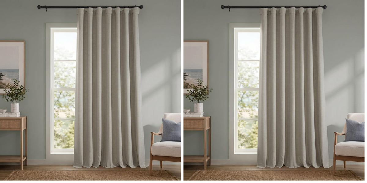 Faux Linen Curtains for Living Room (1 Panel) - 50W X 108L, Birch Taupe