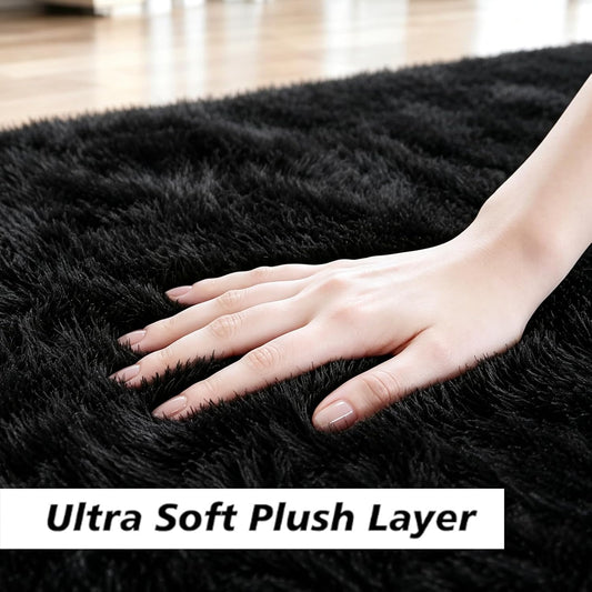 8x10 Fluffy Area Rugs for Living Room,Black Large Shag Area Rug for Bedroom