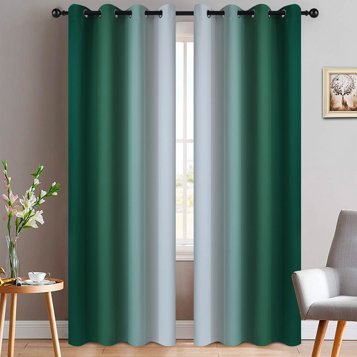Yakamok Ombre Curtains Blue and Greyish White for Living Room,52Wx84L