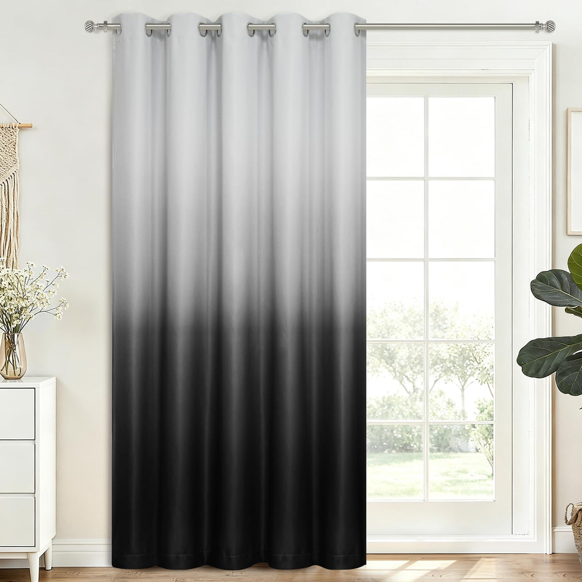 SimpleHome Ombre Black to Grey White Curtains for Living Room 52Wx84L