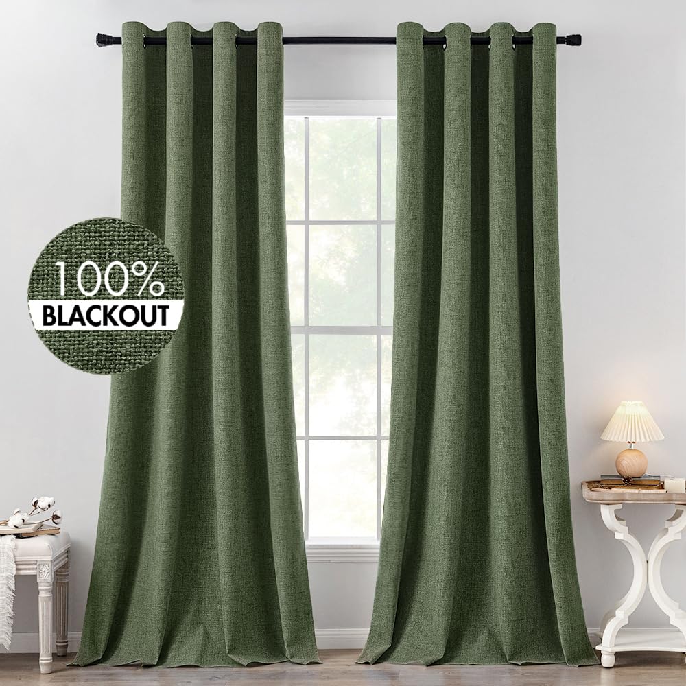MIULEE 100% Blackout Linen Curtains for Bedroom 52x84 Inches Natural Beige