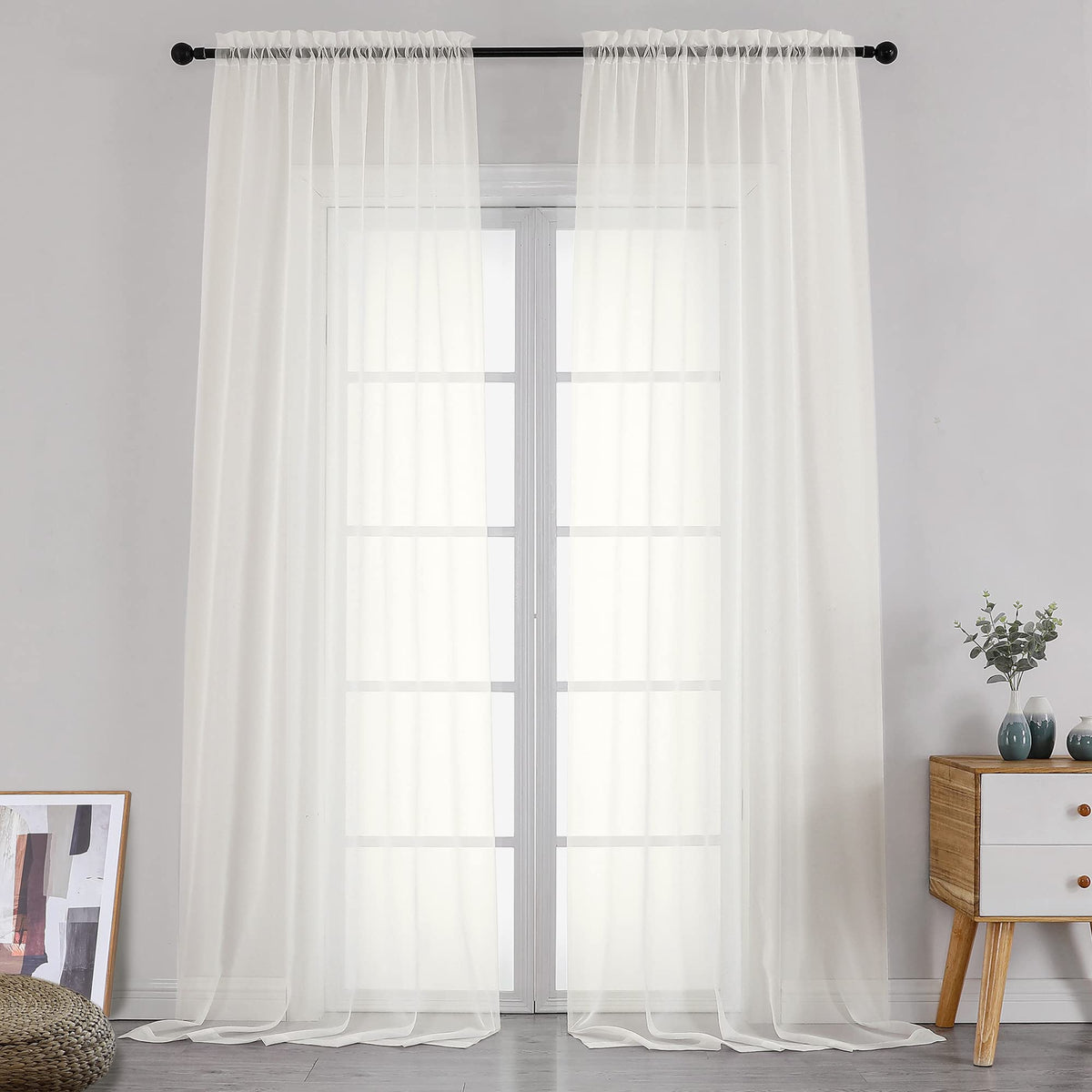 Simplebrand Black Sheer Curtains 84 Inches Long 2 Panels for Living Room
