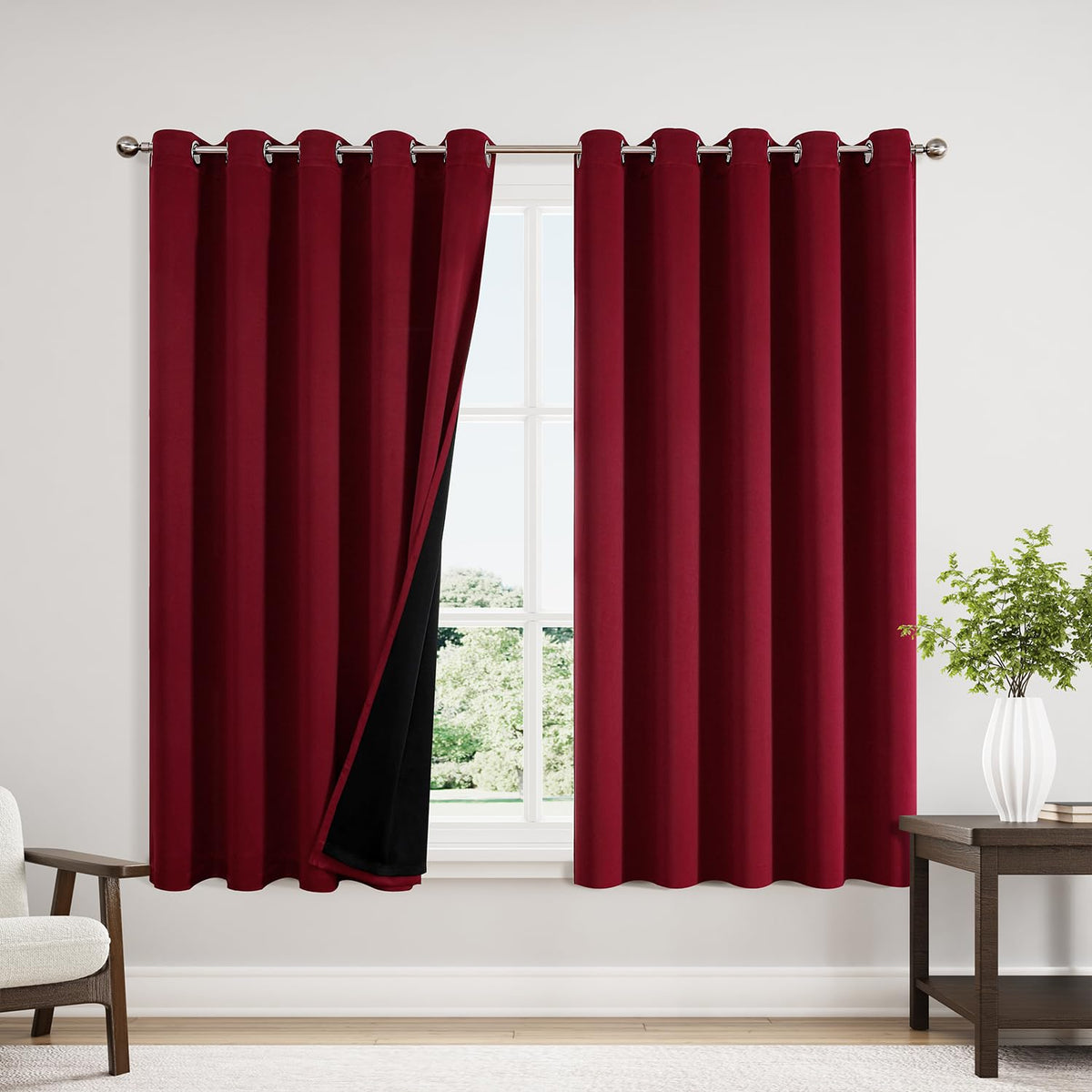 ChrisDowa 100% Blackout Curtains for Bedroom 63 Inch Long with Black Liner