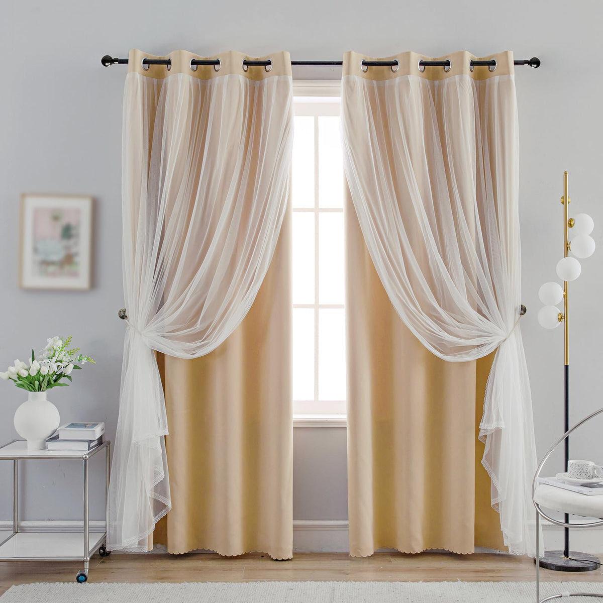 Anytime Double Layer Blackout Curtains 2 Panels，52Wx84L，Greyish White