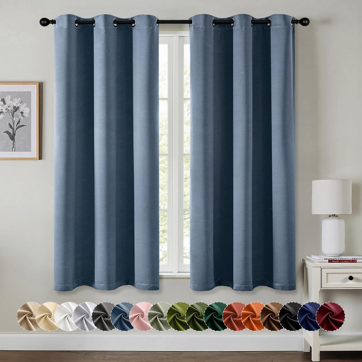 MIULEE Blackout Curtains for Bedroom 2 Panels 40 x 63 Inch Long Black