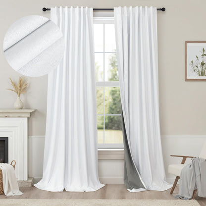 100% Blackout Curtains 84 Inch Length 2 Panels Set Neutral Boho Linen Farmhouse for Bedroom Windows Living Room Darkening Thermal Insulated Drapes Natural Cream Ivory 7ft Long Back Tab Pleated Pocket