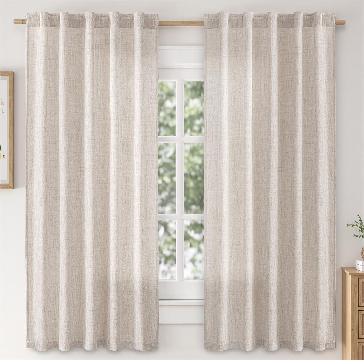 MIULEE Faux Linen Curtains 84 Inch Length 2 Panels Natural Semi Sheer Curtain with Back Tab Rod Pocket, Light Filtering Window Privacy Burlap Drapes for Living Room Bedroom 42W x 84L Linen