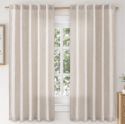 MIULEE Faux Linen Curtains 84 Inch Length 2 Panels Natural Semi Sheer Curtain with Back Tab Rod Pocket, Light Filtering Window Privacy Burlap Drapes for Living Room Bedroom 42W x 84L Linen
