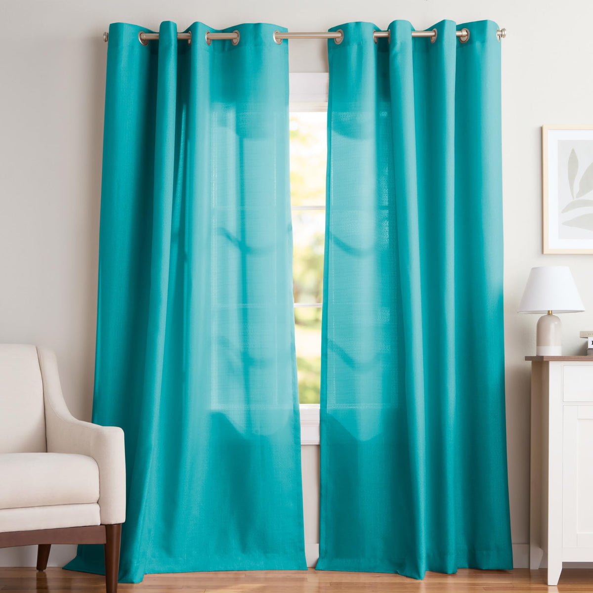 Exclusive Home Loha Linen Grommet Top Curtain Panel Pair, 84"x54", Winter White