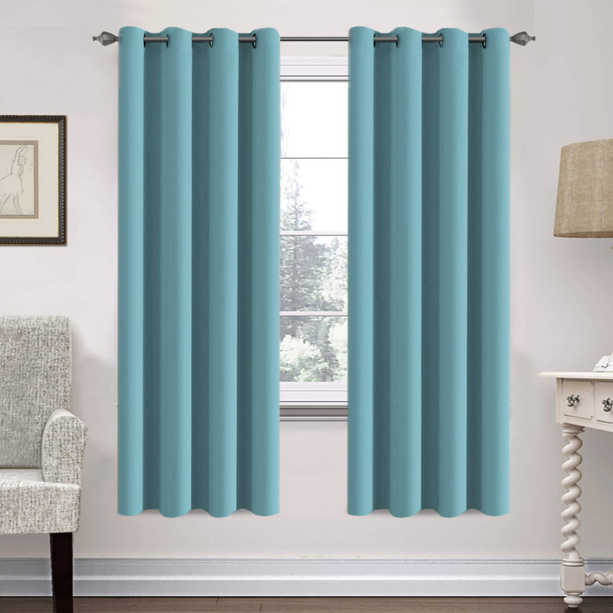 H.VERSAILTEX Blackout Curtains for Bedroom Thermal Insulated Room Darkening Living Room Curtains 63 Inch Long Grommet Privacy Protection Window Curtain Panels/Drapes for Nursery,2 Panels,Ivory/Cream