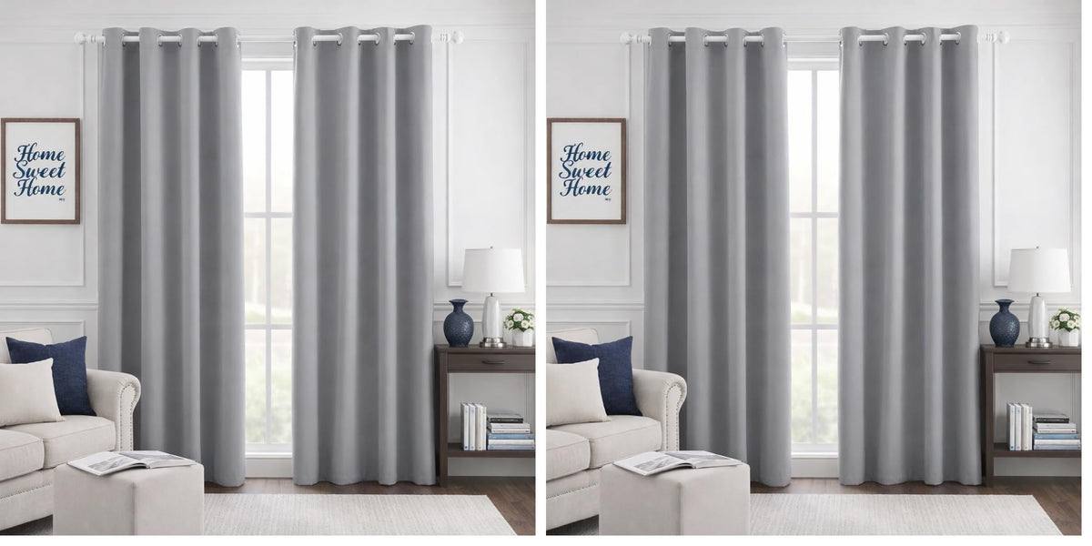 HOMEIDEAS Blackout Curtains for Bedroom 52 X 84 Inch Long 2 Panels Set Light Grey/Gray Room Darkening Curtains/Drapes, Soundproof Thermal Grommet Window Curtains for Living Room