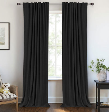 Linen Total Blackout Curtains for Bedroom Living Room 84 Inch, Cream