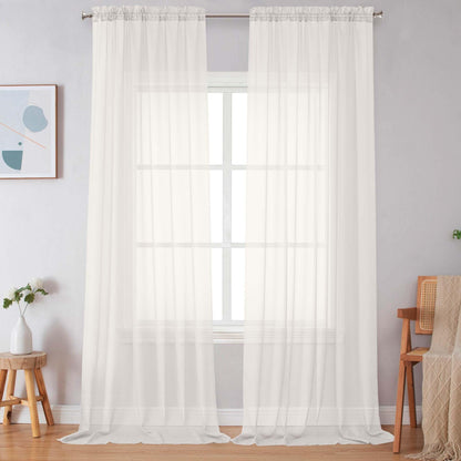 Simplebrand Black Sheer Curtains 84 Inches Long 2 Panels for Living Room