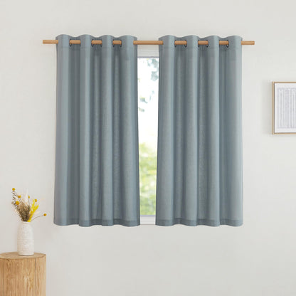 NICETOWN Natural Linen Curtains 84 inch Long 2 Panels Set, Grommet Top Thick Linen Burlap Semi Sheer Vertical Drapes Privacy Assured with Light Filtering for Bedroom/Living Room, W55 x L84