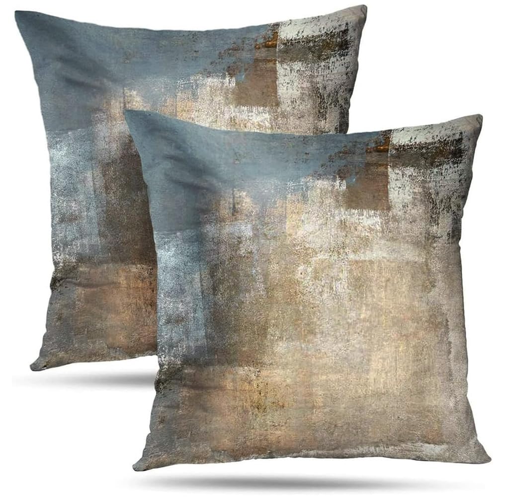 Blue and Grey Abstract Art Artwork Pillow Cover, Gallery Modern Decorative Throw Pillows Cushion Cover for Bedroom Sofa Living Room 18 x 18 Inch Set of 2