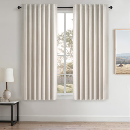 Topfinel Cream Ivory Blackout Curtains & Drapes 84 Inch Length, Beige Pinch Pleat Full Blackout Flax Linen Tab Top Soundproof Curtains with Hooks Rings for Bedroom Living Room Track 2 Panels Set