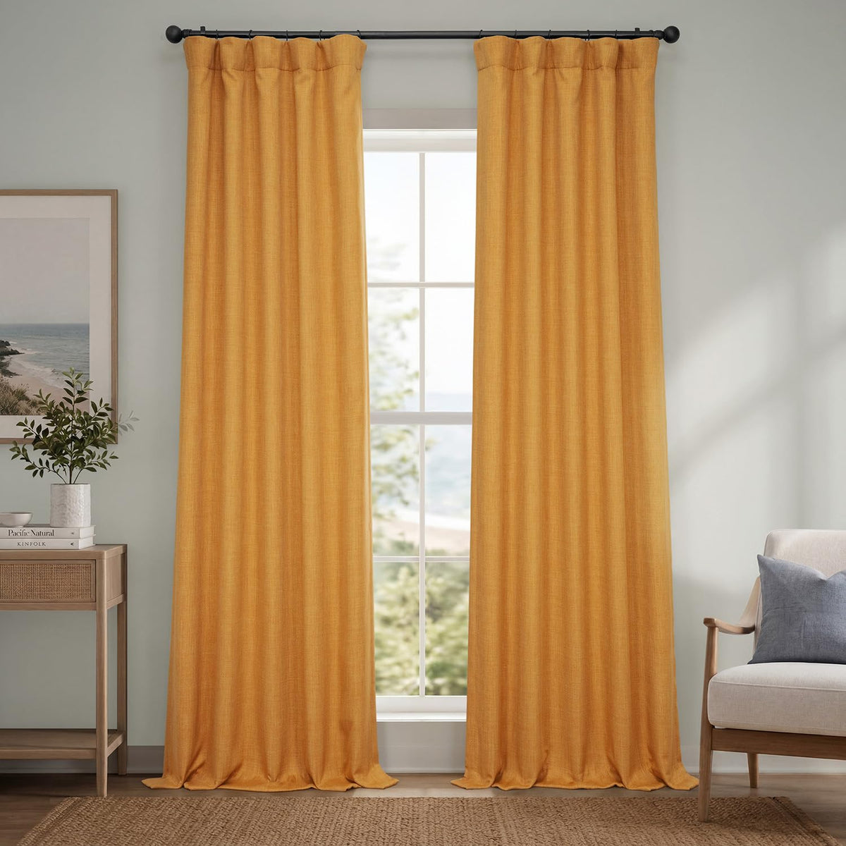 Faux Linen Curtains for Living Room (1 Panel) - 50W X 108L, Birch Taupe