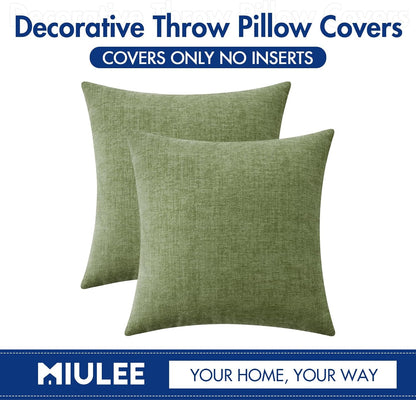 MIULEE Soft Chenille Throw Pillow Covers Sage Green 18x18 Inch Pack of 2