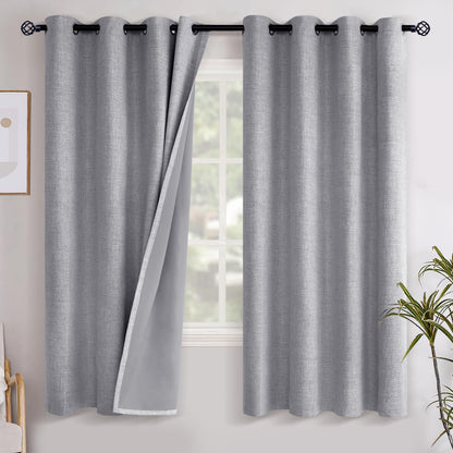 YoungsTex Linen Blackout Curtains 63 Inch Length Bedroom Beige Darkening