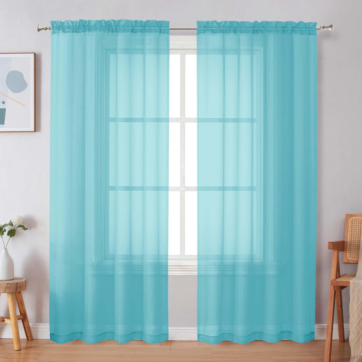 Simplebrand Black Sheer Curtains 84 Inches Long 2 Panels for Living Room