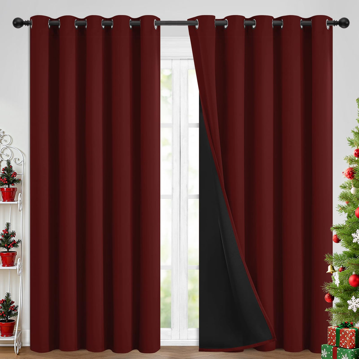 Yakamok Burgundy Red Blackout Curtains 84 inches Long for Bedroom 38" Wide