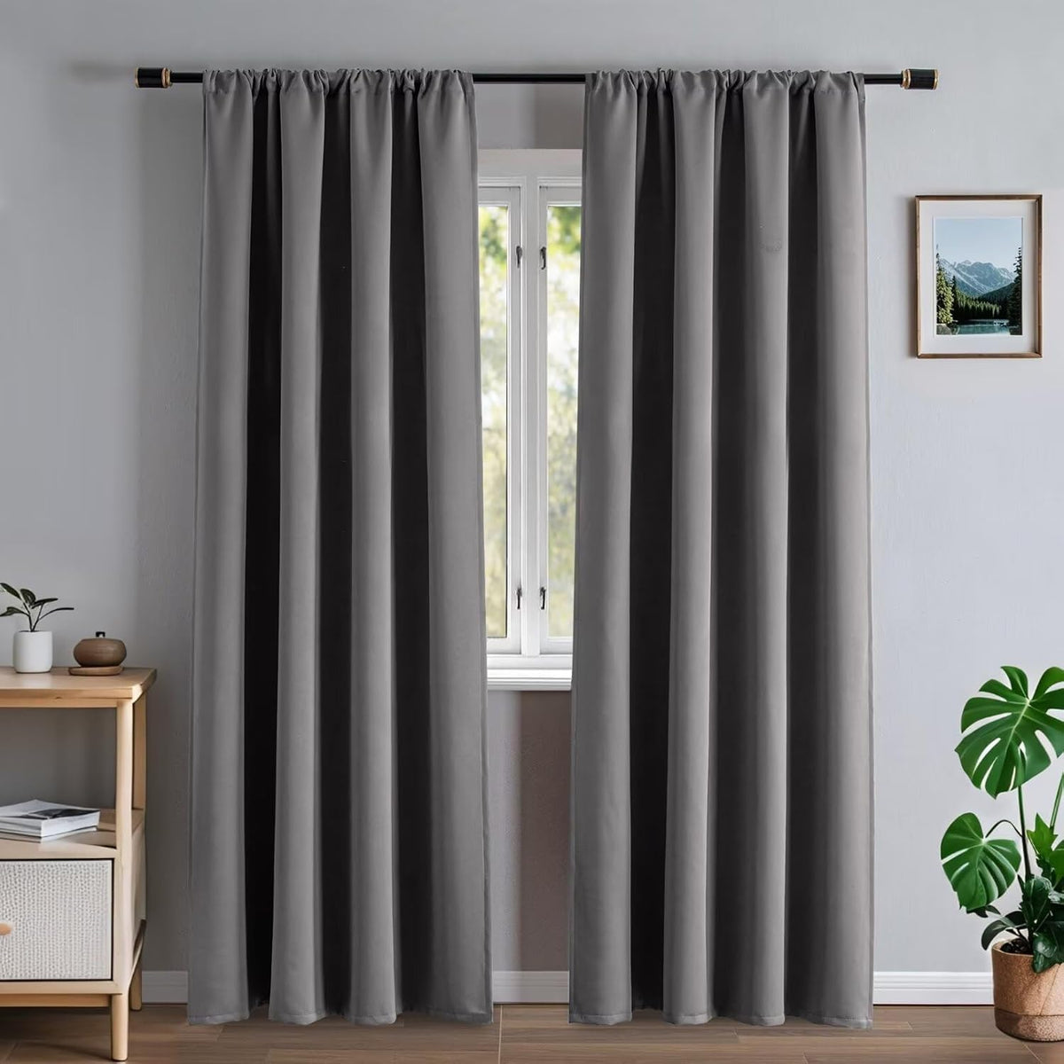 100% Blackout Curtains 84 inch Length Faux Linen (W52 x L84, Beige)