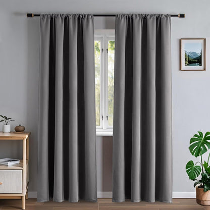 100% Blackout Curtains 84 inch Length Faux Linen (W52 x L84, Beige)