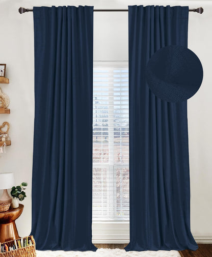 Linen Total Blackout Curtains for Bedroom Living Room 84 Inch, Cream