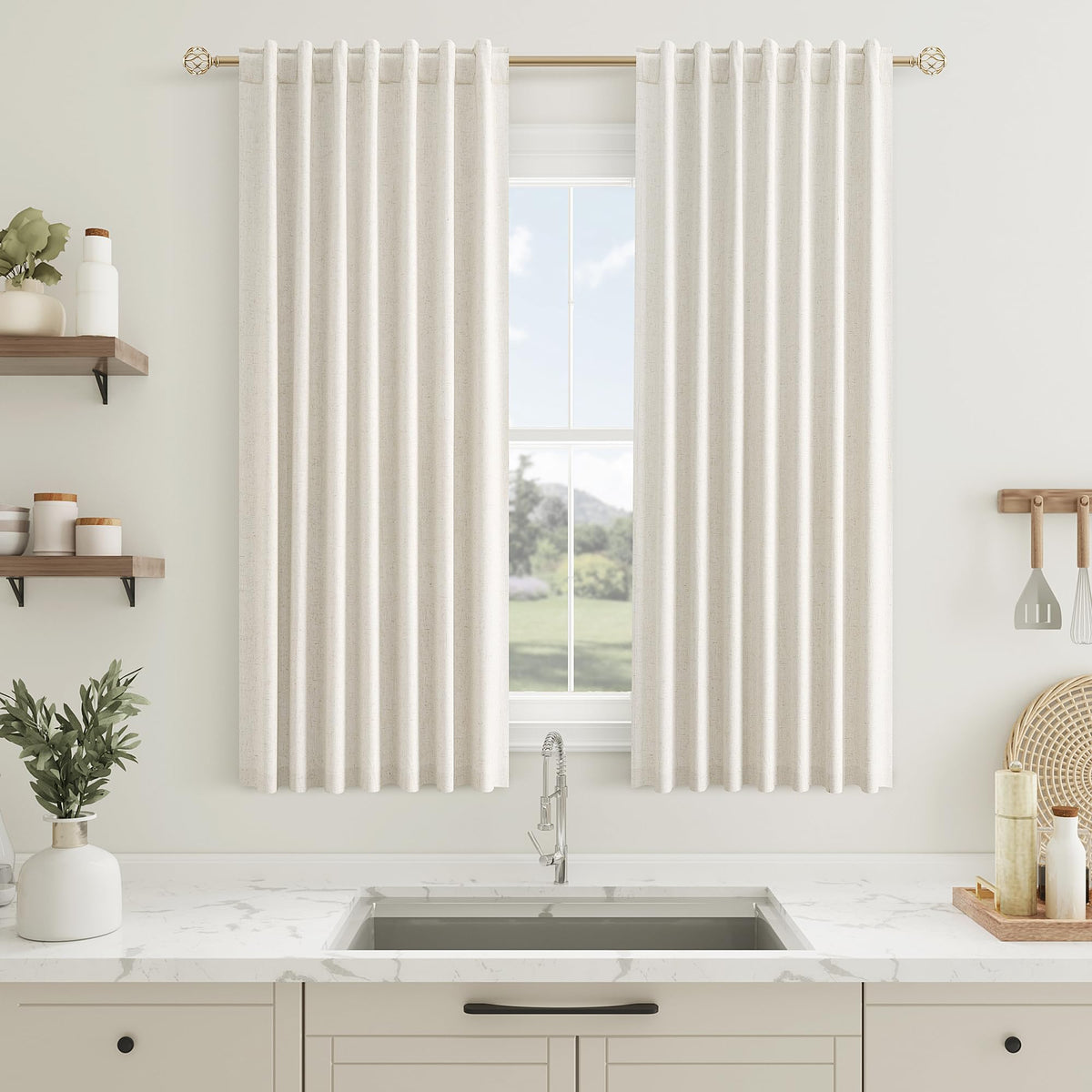 Guken Cream Linen Blackout Curtains 84 Inch Length 2 Panels Set for Living Room Bedroom Back Tab Thermal Insulated 100% Black Out Drapes Room Darkening Window Curtain Ivory Natural Beige