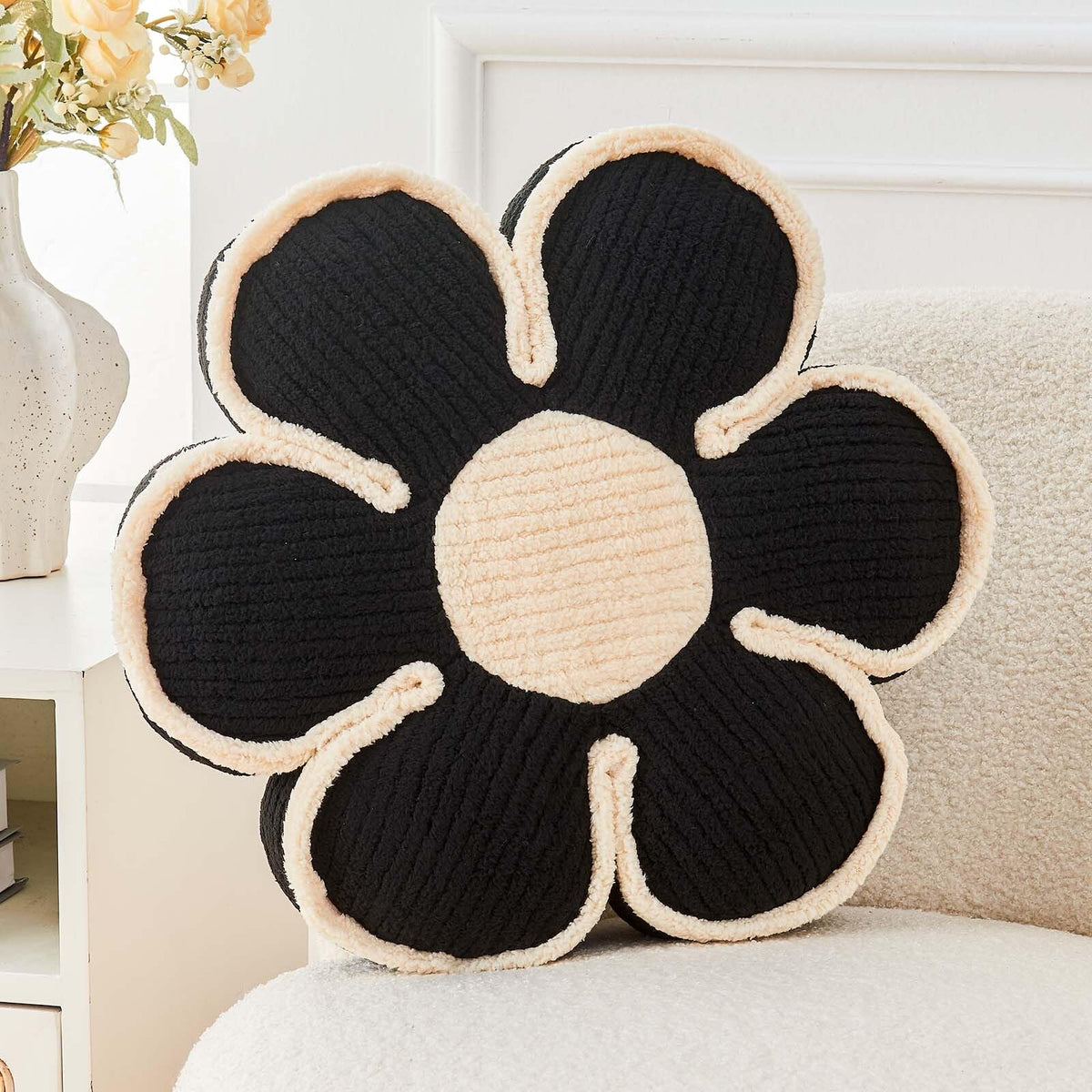 Kcvvcr Flower Pillow, Soft Flower Decorative Throw Pillow, Cute Daisy Flower Shaped Seating Floor Cushion Room Décor Plush Pillows for Sofa Couch Bed (13.7 Inch, Sage Green)
