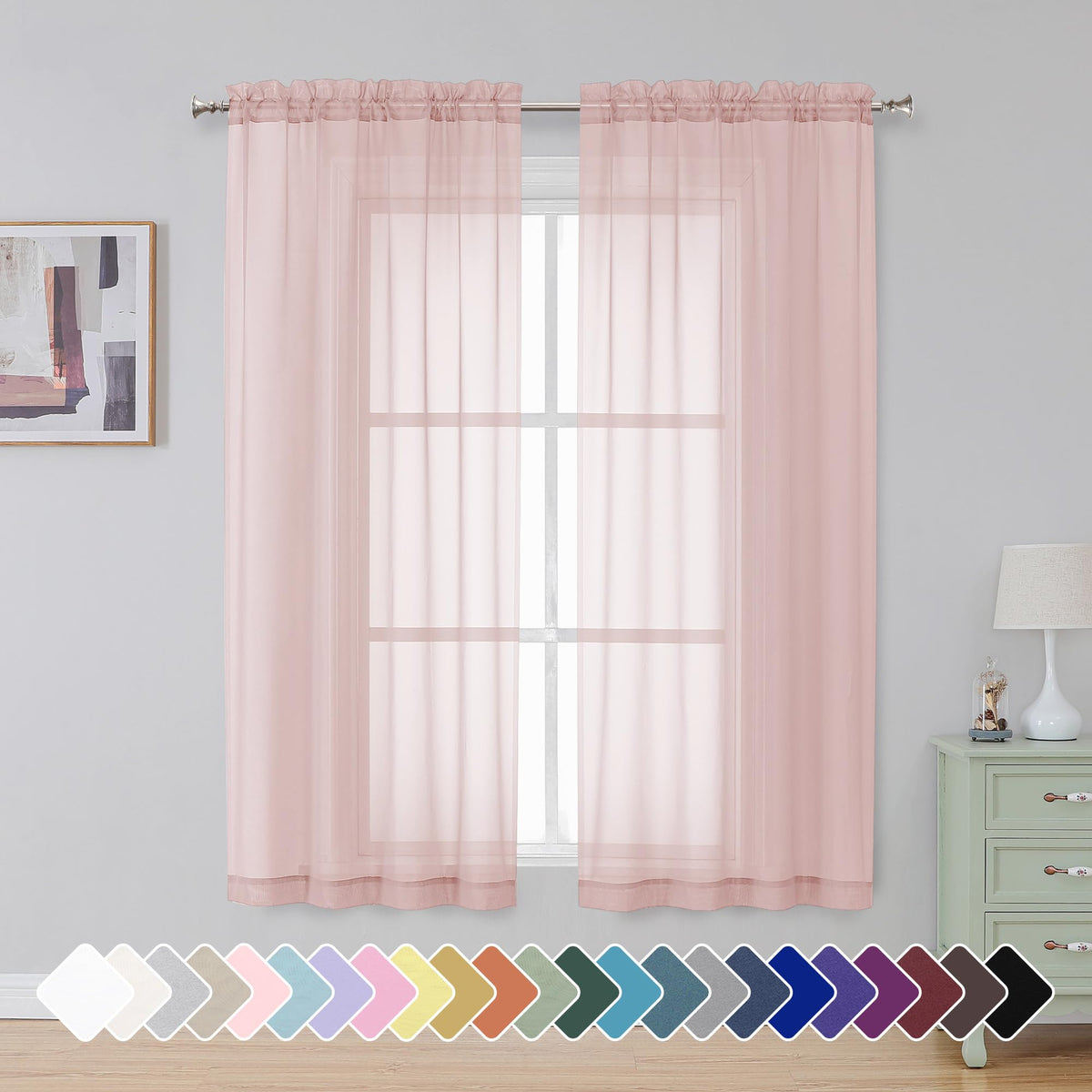 Simplebrand Black Sheer Curtains 84 Inches Long 2 Panels for Living Room