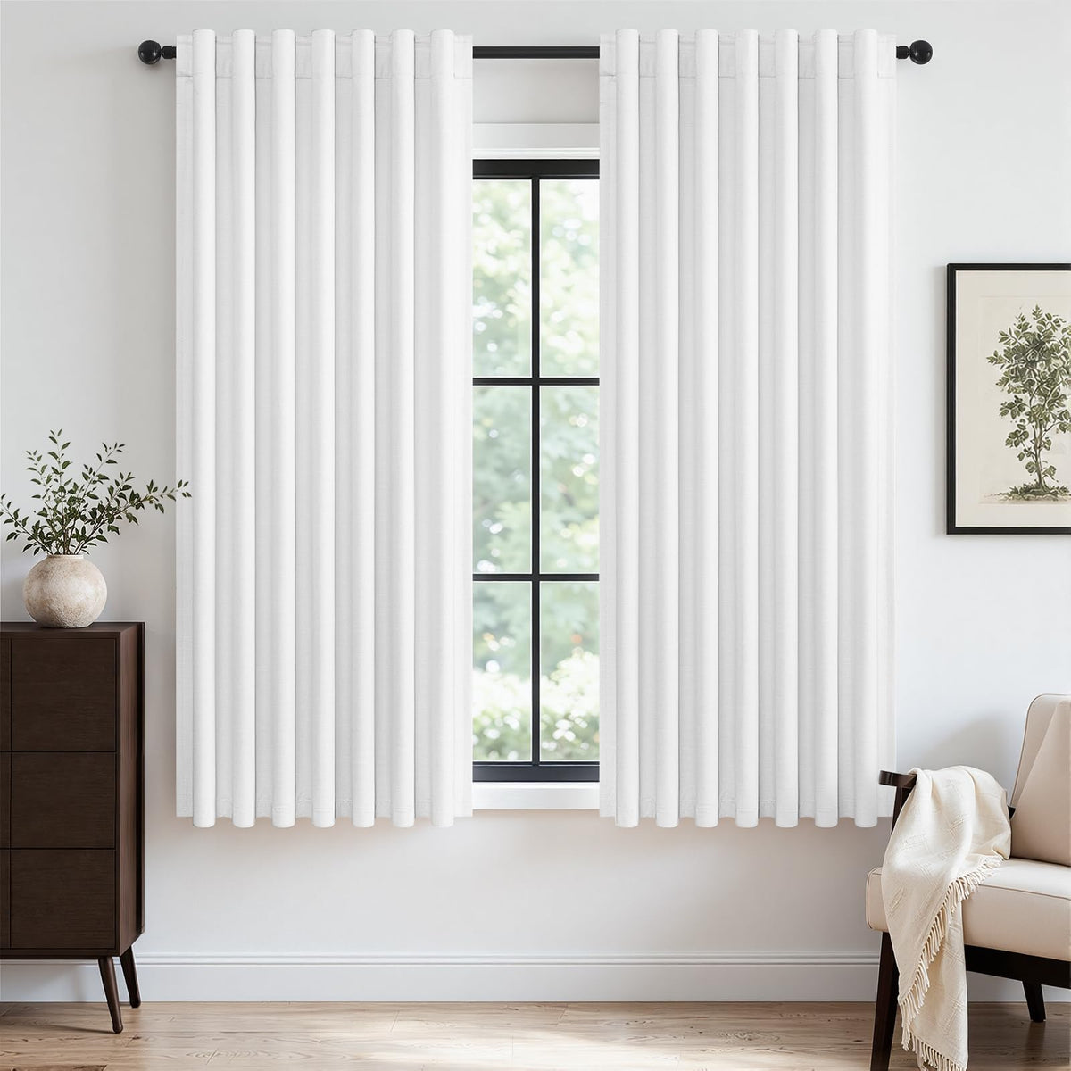 Topfinel Cream Ivory Blackout Curtains & Drapes 84 Inch Length, Beige Pinch Pleat Full Blackout Flax Linen Tab Top Soundproof Curtains with Hooks Rings for Bedroom Living Room Track 2 Panels Set
