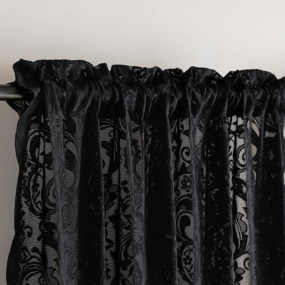 ALIGOGO Black Lace Curtains for Living Room, Gothic Decor, 52W x 84L Inch