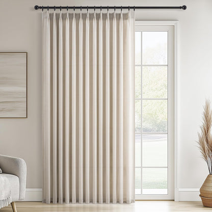 Topfinel Oatmeal Beige Pinch Pleated Curtains 84 Inches Long for Living Room 2 Panels Sets,Stone Washed Linen Earth Tone Decor Back Tab Boho Neutral Greige Earthy Sheer Curtain for Bedroom