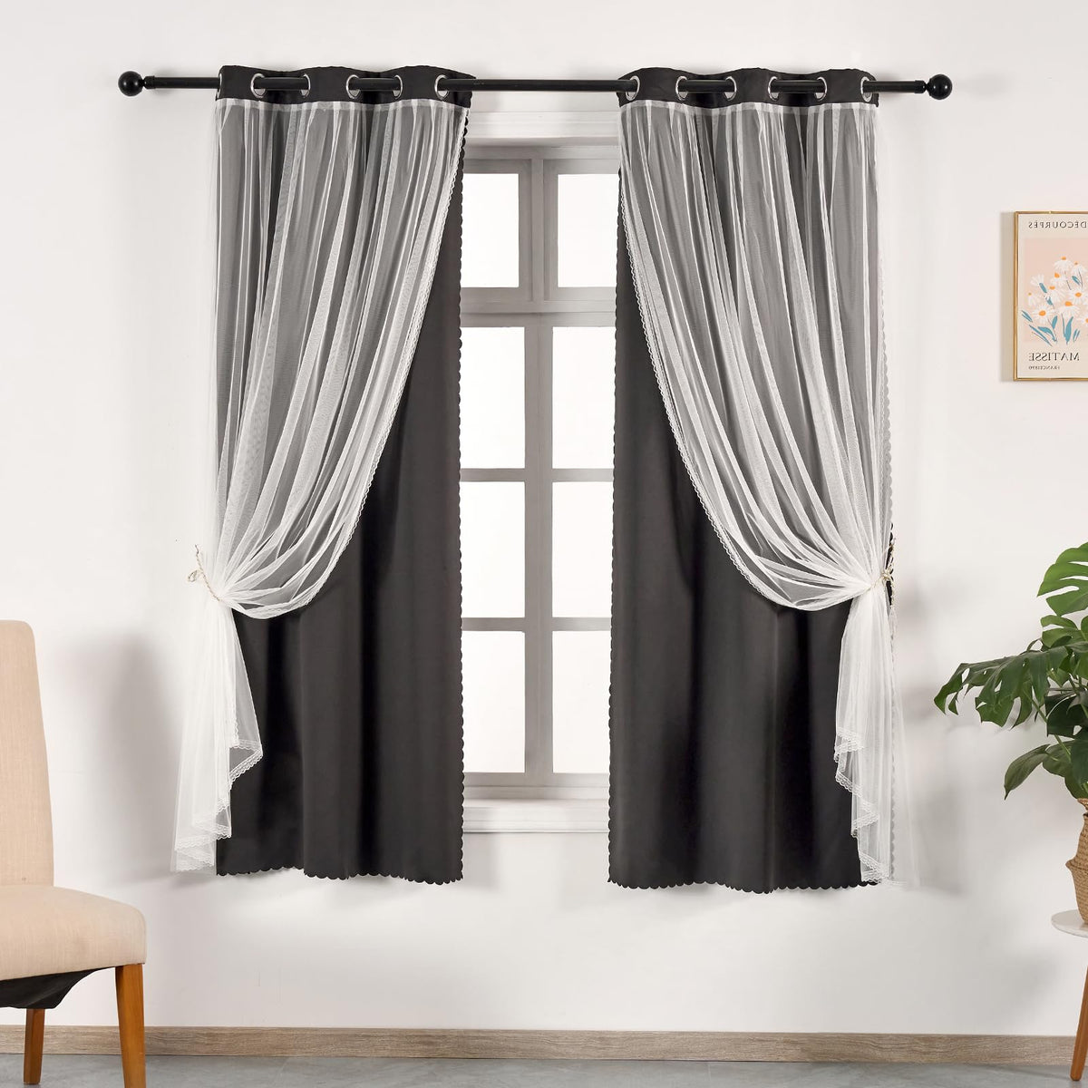 Anytime Double Layer Blackout Curtains 2 Panels，52Wx84L，Greyish White