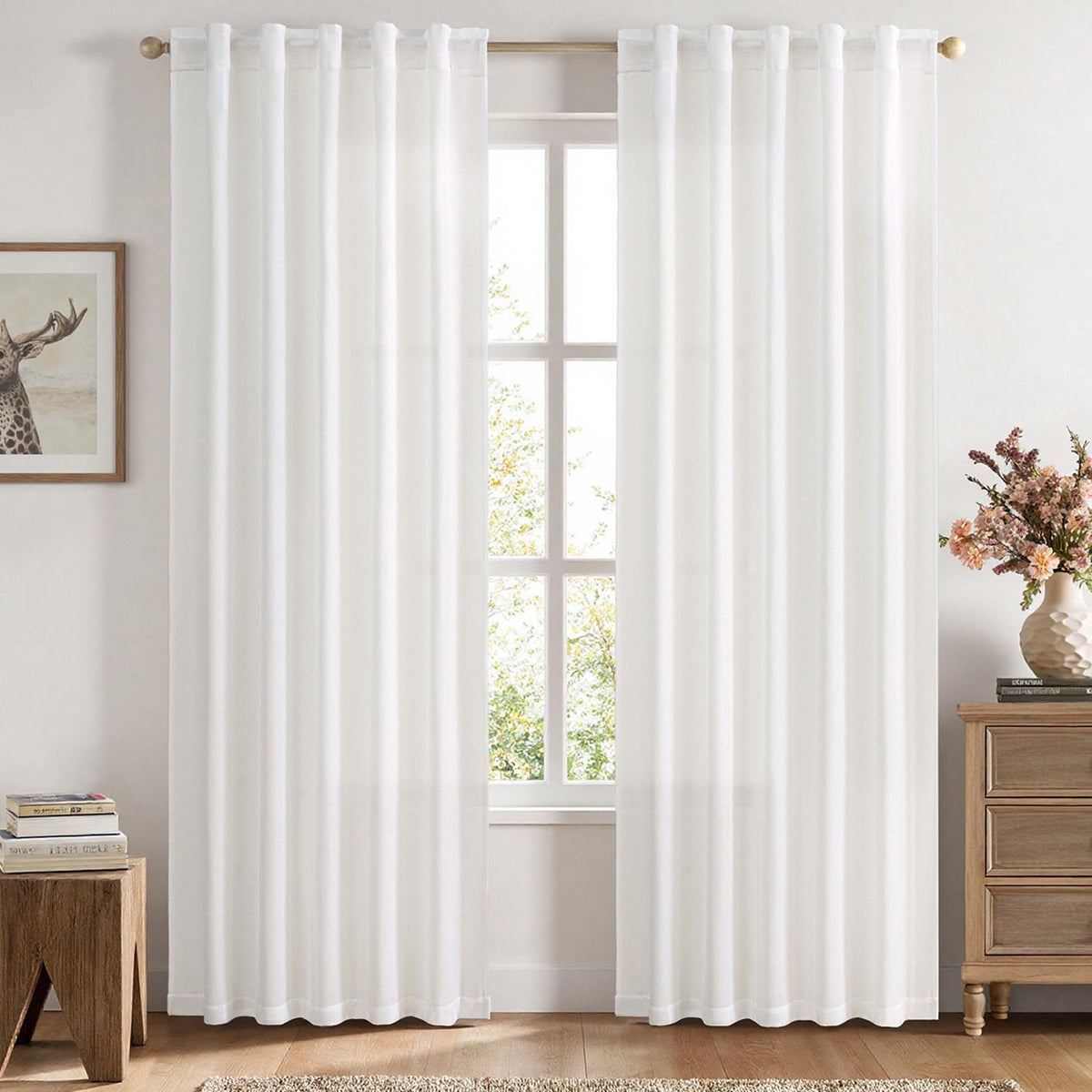 MIULEE Faux Linen Curtains 84 Inch Length 2 Panels Natural Semi Sheer Curtain with Back Tab Rod Pocket, Light Filtering Window Privacy Burlap Drapes for Living Room Bedroom 42W x 84L Linen