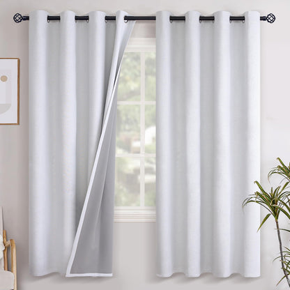 YoungsTex Linen Blackout Curtains 63 Inch Length Bedroom Beige Darkening