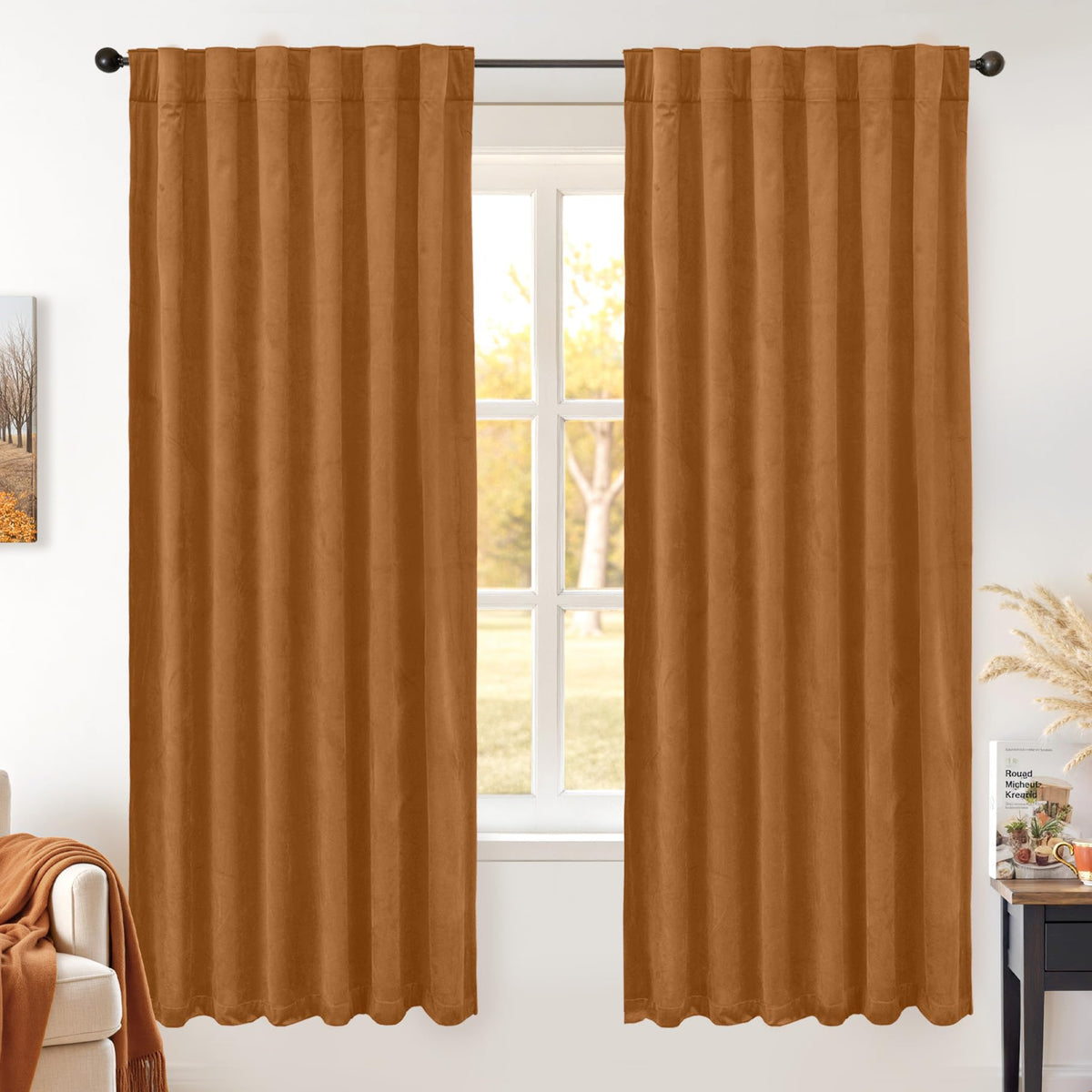 BGment Olive Green Velvet Blackout Curtains 52 x 84 Inch Length, 2 Panels