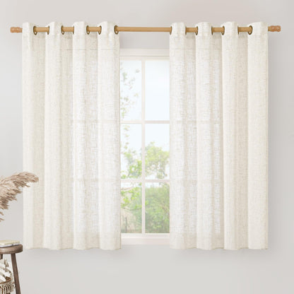 LAMIT Cream Ivory Linen Semi Sheer Curtains 84 inch Length for Bedroom