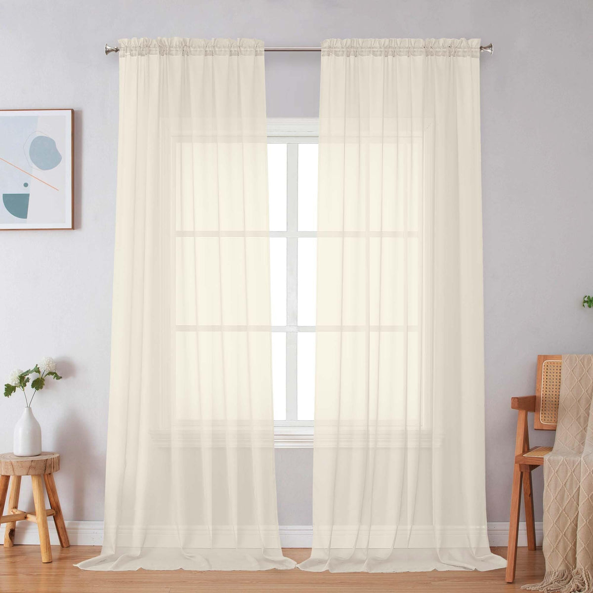 Simplebrand Black Sheer Curtains 84 Inches Long 2 Panels for Living Room