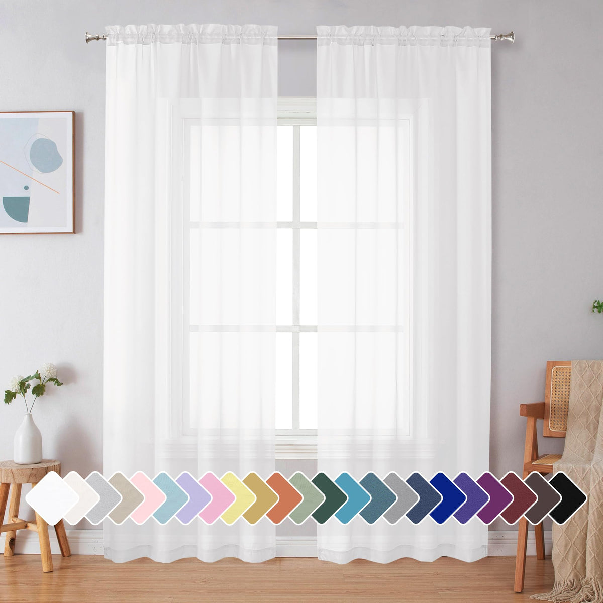 Simplebrand Black Sheer Curtains 84 Inches Long 2 Panels for Living Room