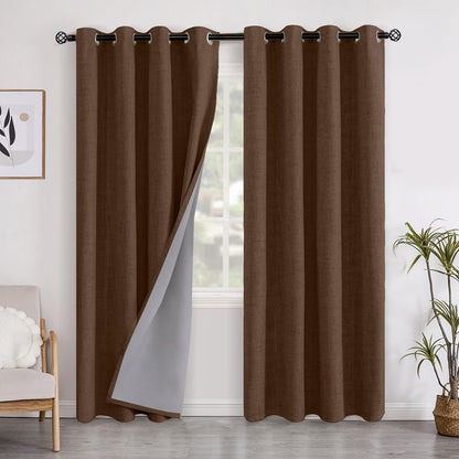 YoungsTex Linen Blackout Curtains 63 Inch Length Bedroom Beige Darkening