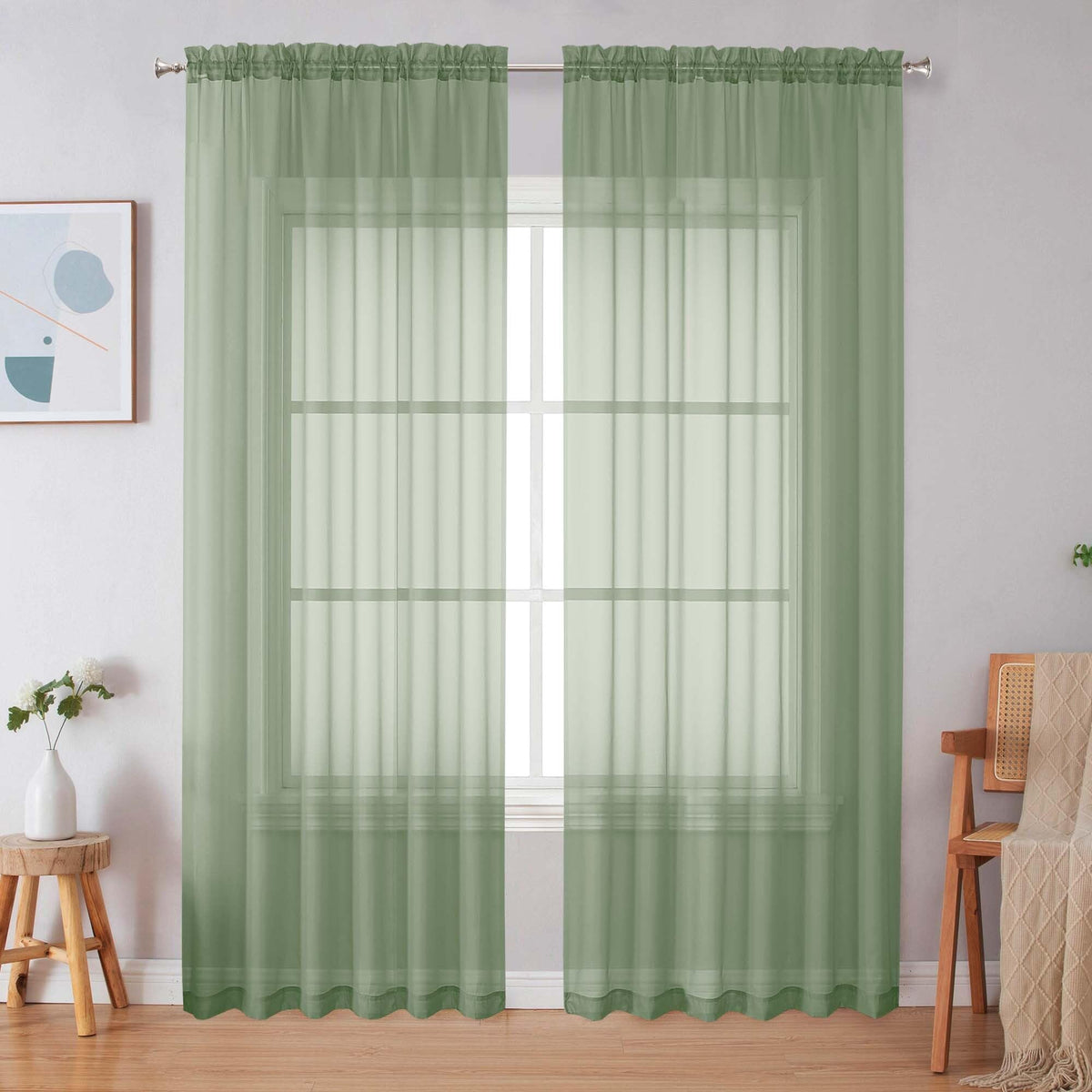 Simplebrand Black Sheer Curtains 84 Inches Long 2 Panels for Living Room