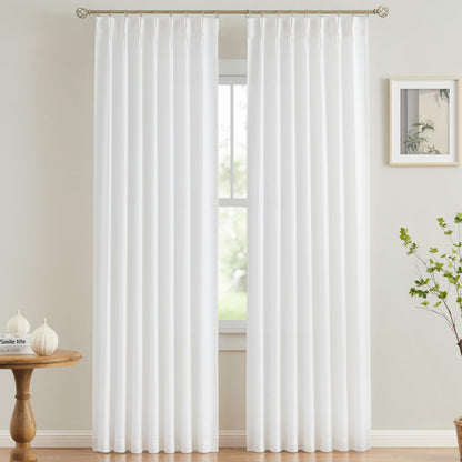 Vision Home Natural Linen Pinch Pleated Semi Sheer Curtains 42Wx90Lx2