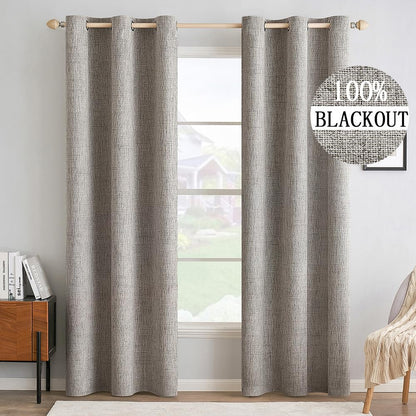 MIULEE 100% Blackout Linen Curtains for Bedroom 52x84 Inches Natural Beige
