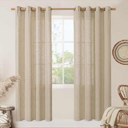 LAMIT Cream Ivory Linen Semi Sheer Curtains 84 inch Length for Bedroom