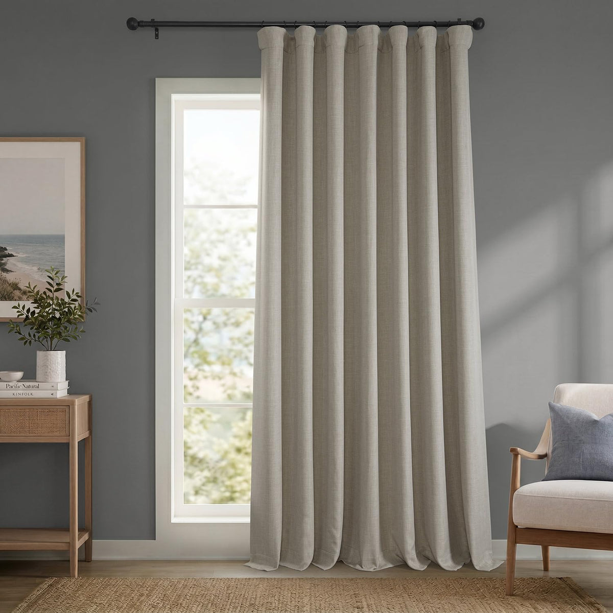 Faux Linen Curtains for Living Room (1 Panel) - 50W X 108L, Birch Taupe