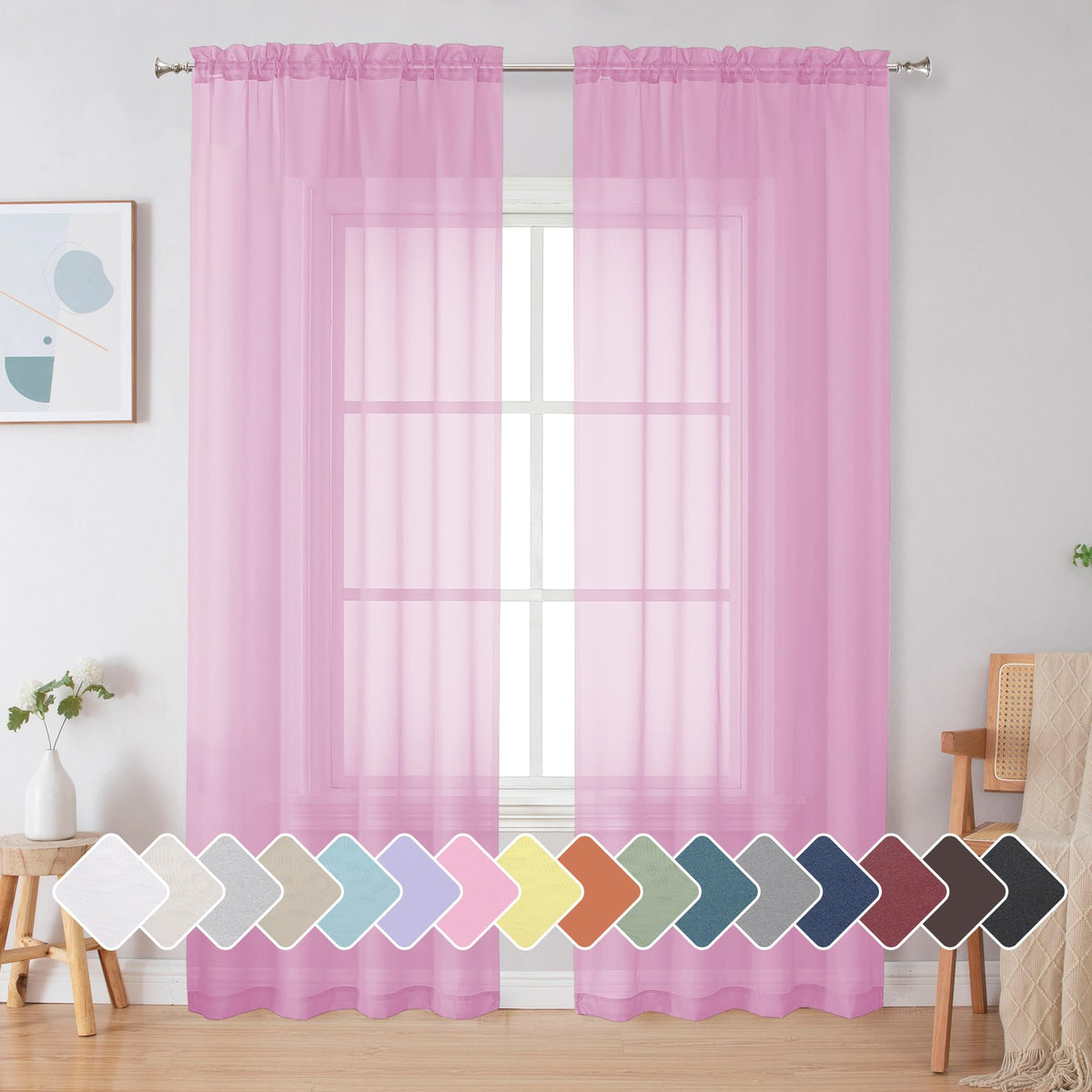 Simplebrand Black Sheer Curtains 84 Inches Long 2 Panels for Living Room