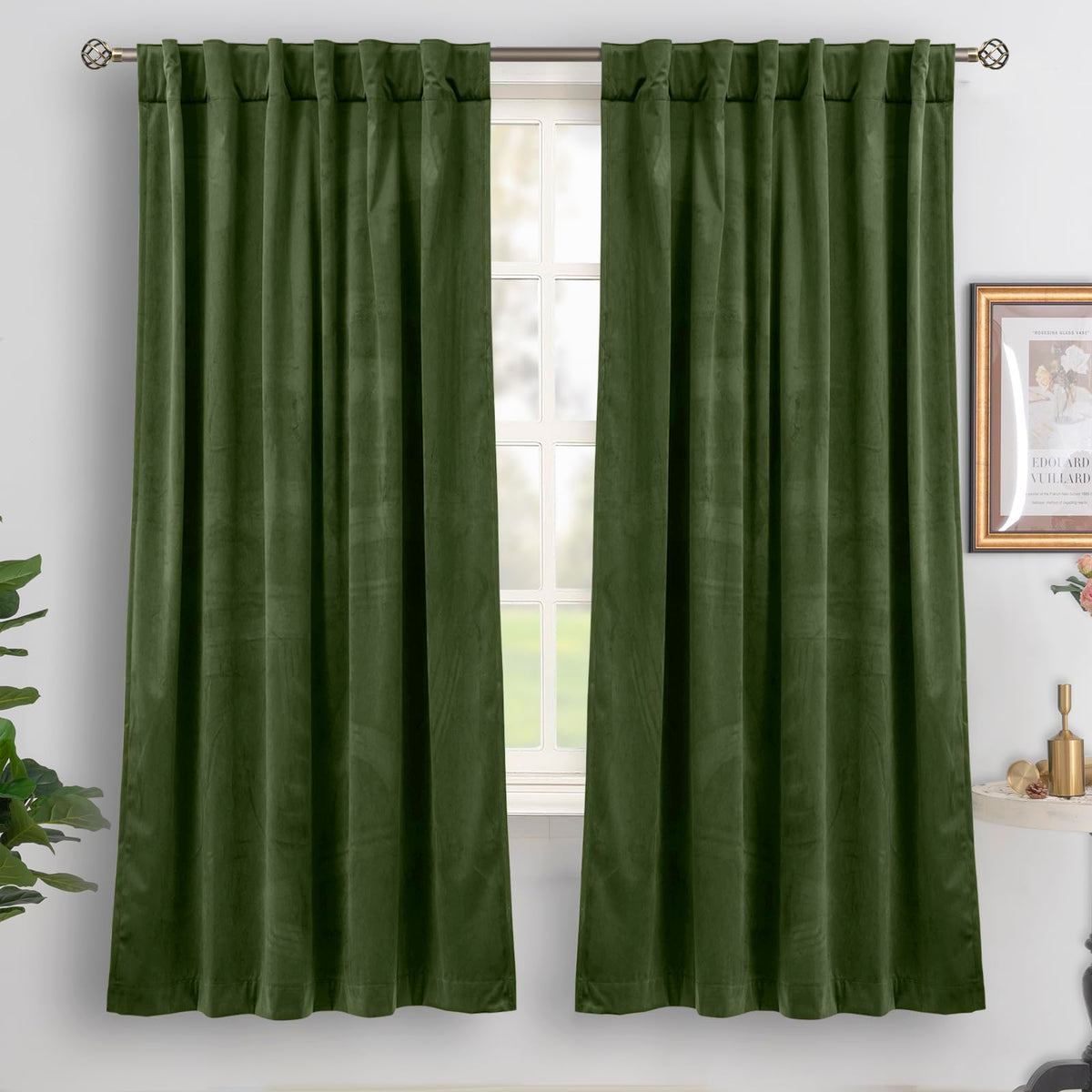 BGment Olive Green Velvet Blackout Curtains 52 x 84 Inch Length, 2 Panels