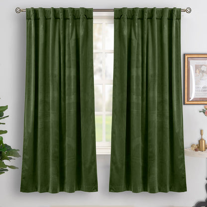 BGment Olive Green Velvet Blackout Curtains 52 x 84 Inch Length, 2 Panels